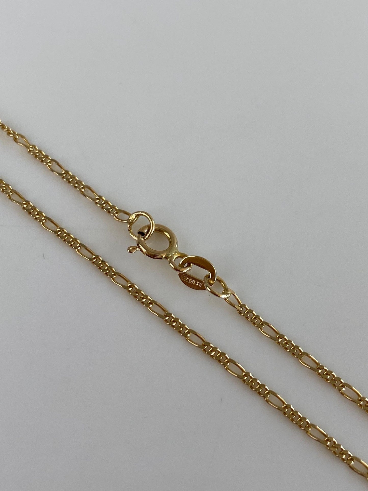 Vintage Solid 14k Yellow Gold Dainty Figaro Chain Necklace - 18.25 inches