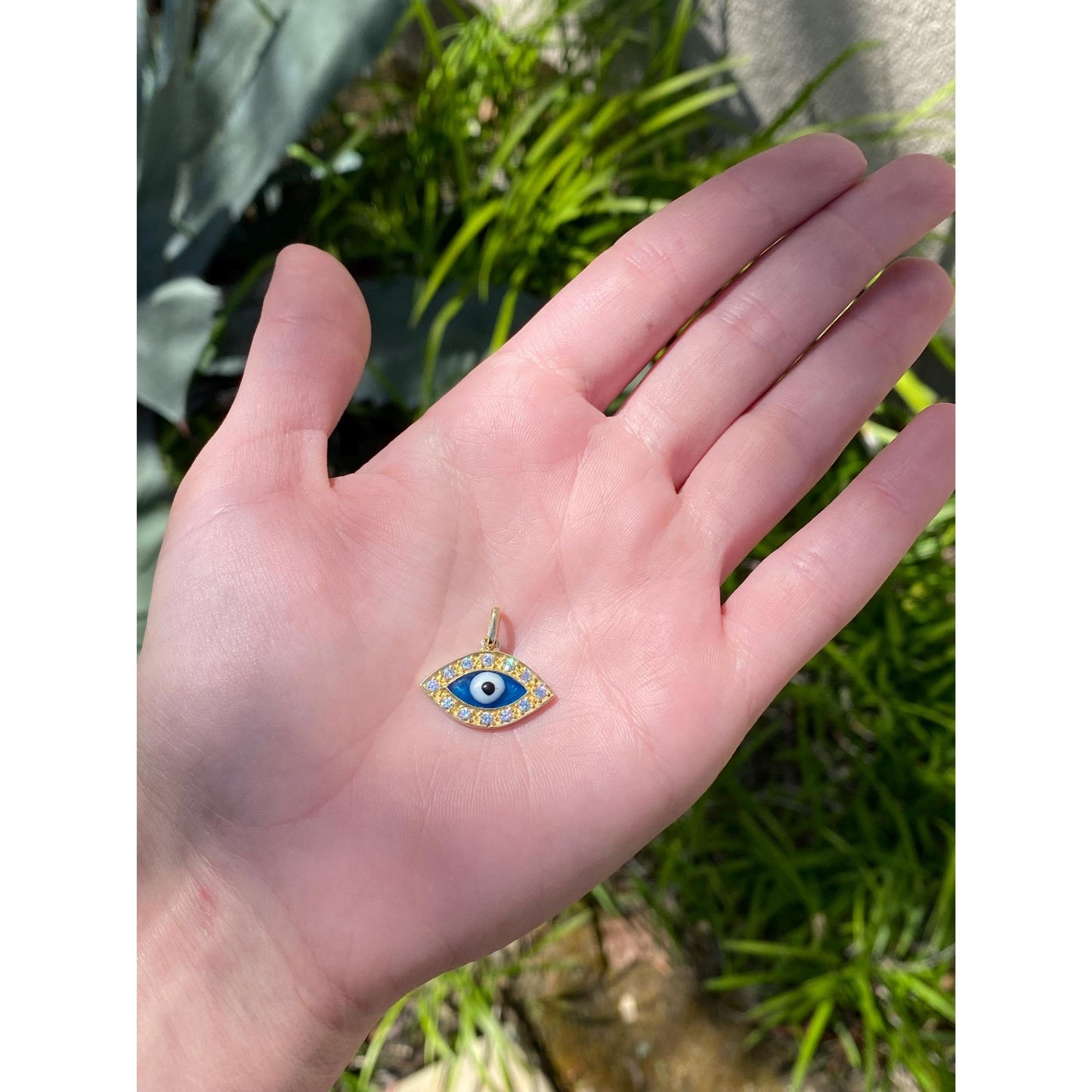 Vintage Solid 14k Yellow Gold Cubic Zirconia Engine Turned Evil Eye Charm