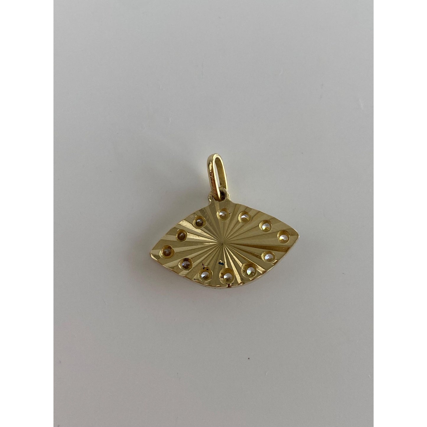 Vintage Solid 14k Yellow Gold Cubic Zirconia Engine Turned Evil Eye Charm