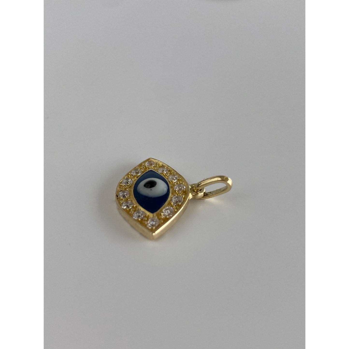 Vintage Solid 14k Yellow Gold Cubic Zirconia Engine Turned Evil Eye Charm