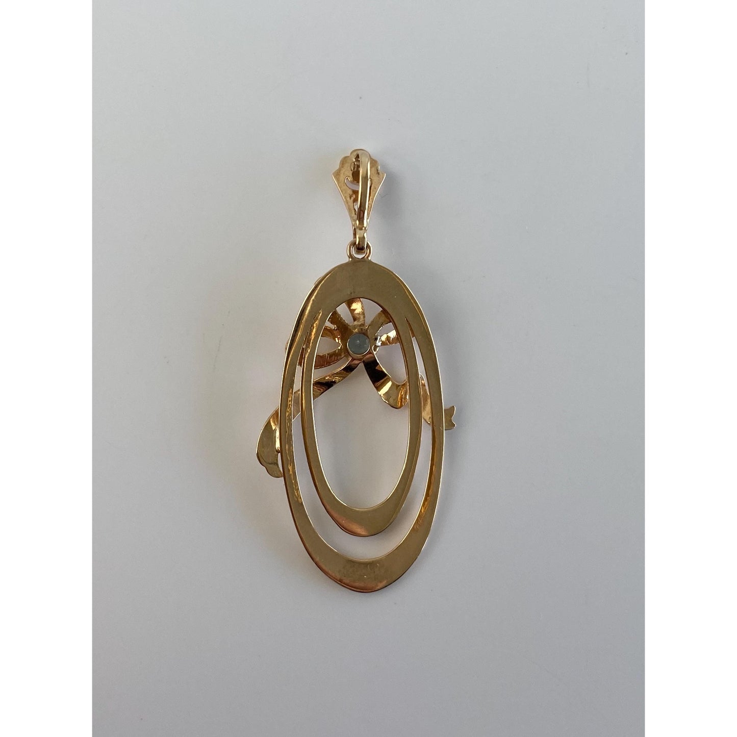 Vintage Solid 10k Yellow Gold Light Blue Cubic Zirconia Bow Charm