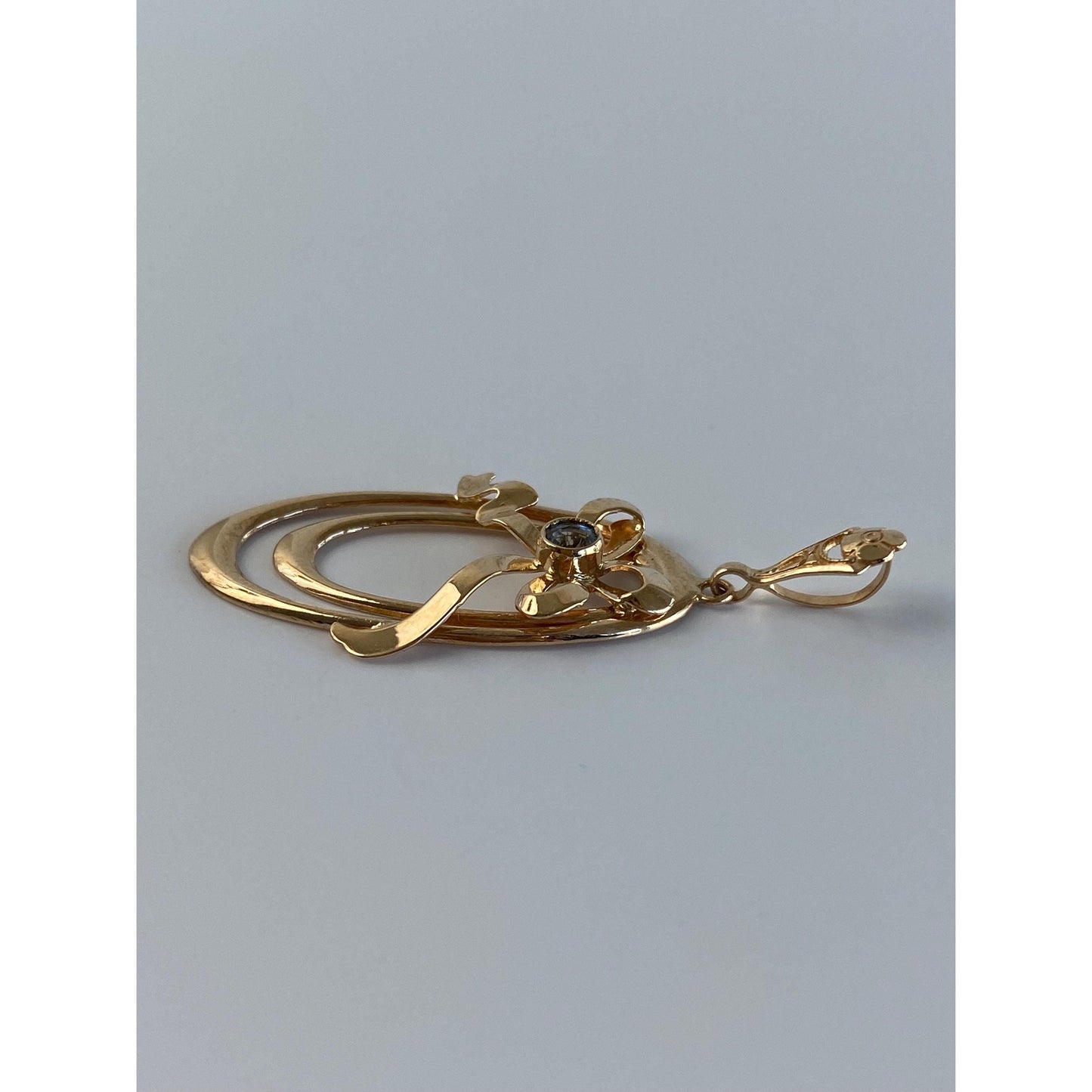 Vintage Solid 10k Yellow Gold Light Blue Cubic Zirconia Bow Charm