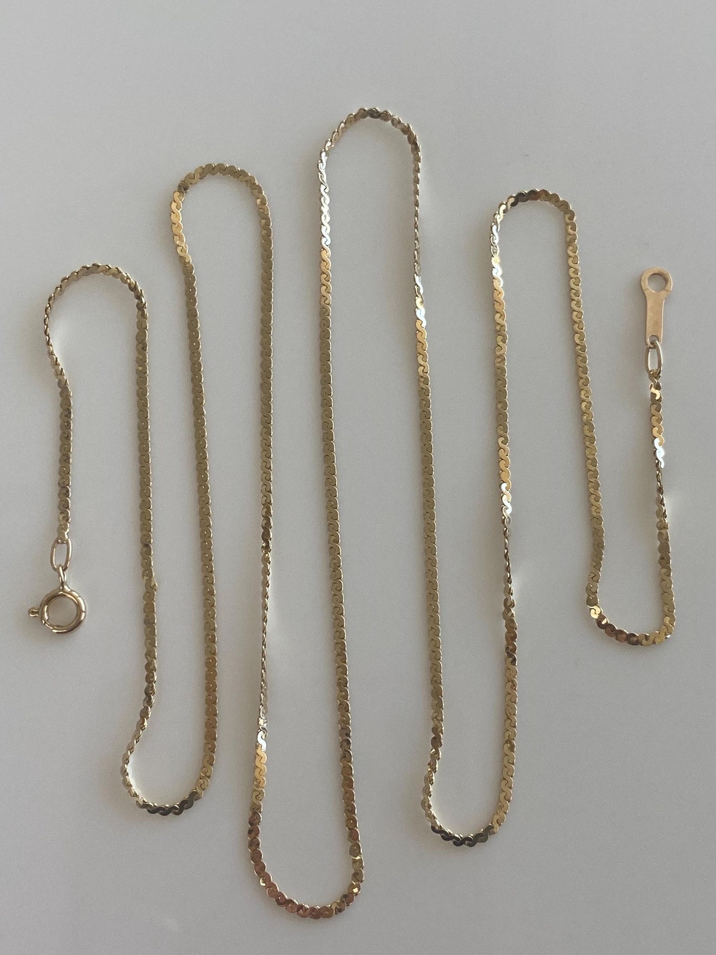 Vintage Solid 14k Yellow Gold Long Serpentine Chain Necklace - 24 inches