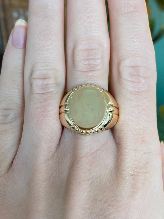 Vintage Solid 14k Yellow Gold Large Design Signet Ring - Size 10.25