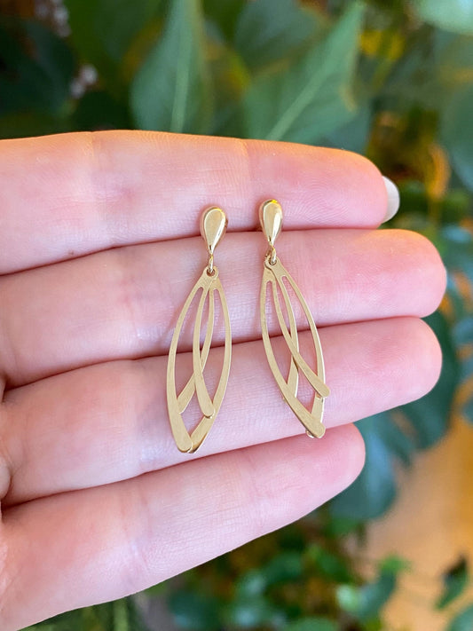 Vintage Solid 14k Yellow Gold Dangle Stud Earrings