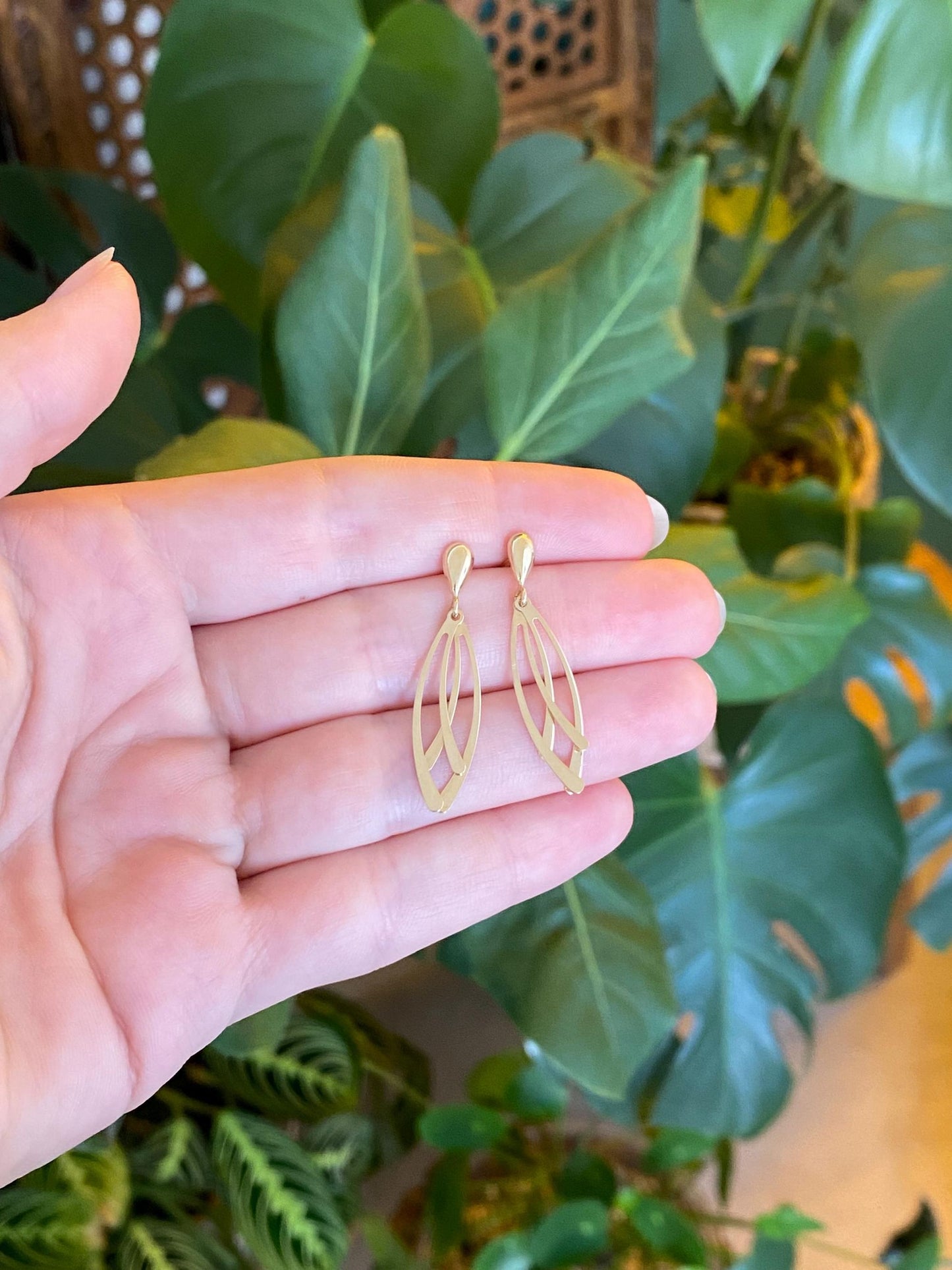 Vintage Solid 14k Yellow Gold Dangle Stud Earrings