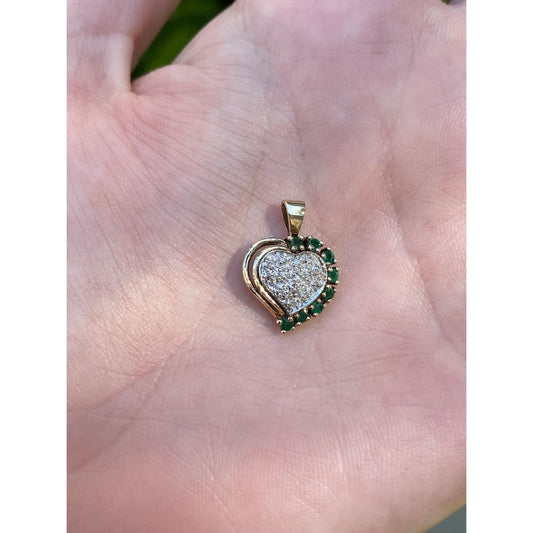 Vintage Solid 14k Yellow Gold Clear Sapphire Emerald Heart Charm