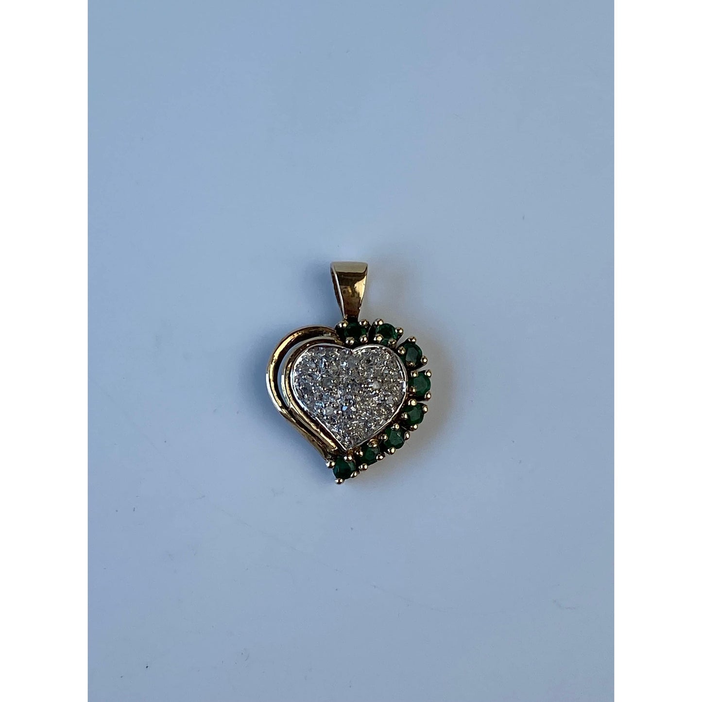 Vintage Solid 14k Yellow Gold Clear Sapphire Emerald Heart Charm