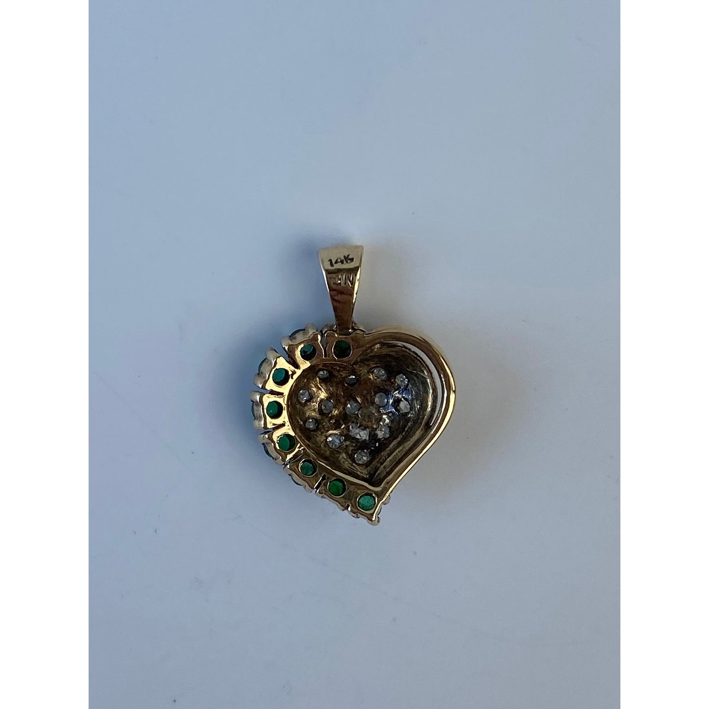 Vintage Solid 14k Yellow Gold Clear Sapphire Emerald Heart Charm
