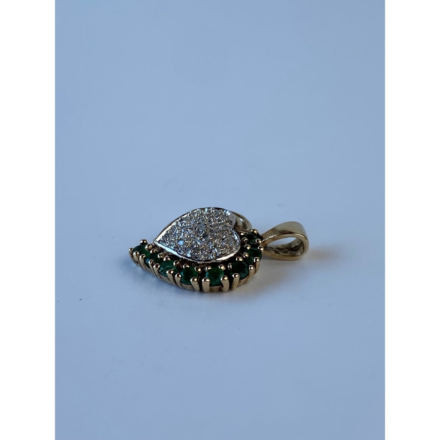 Vintage Solid 14k Yellow Gold Clear Sapphire Emerald Heart Charm