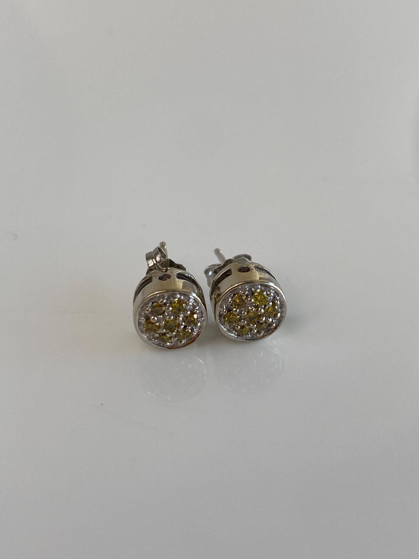 Vintage Solid 14k White Gold Yellow Diamond Studs