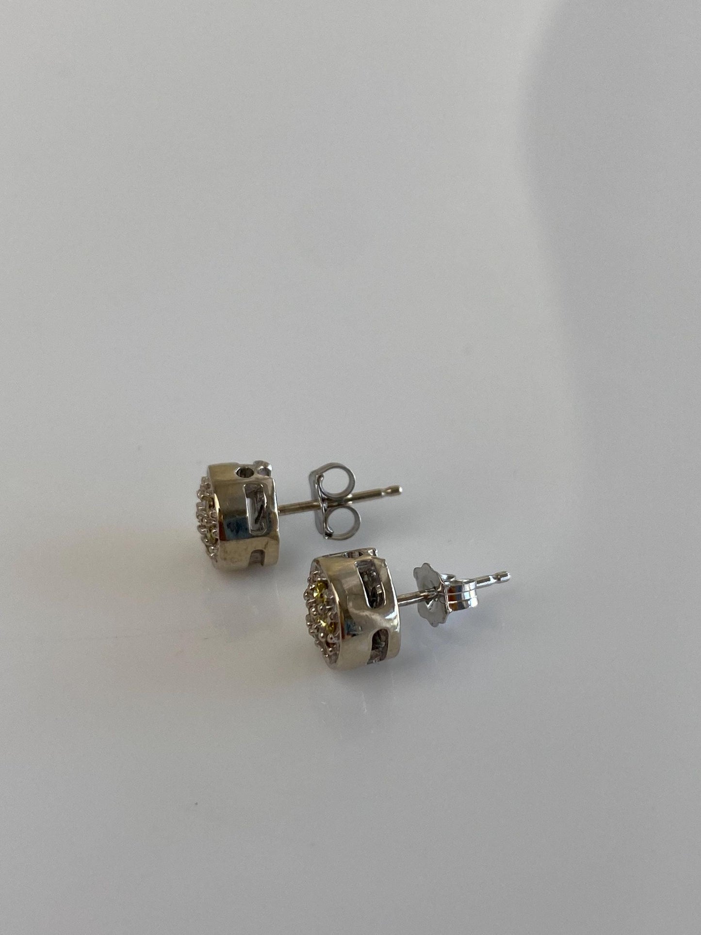 Vintage Solid 14k White Gold Yellow Diamond Studs