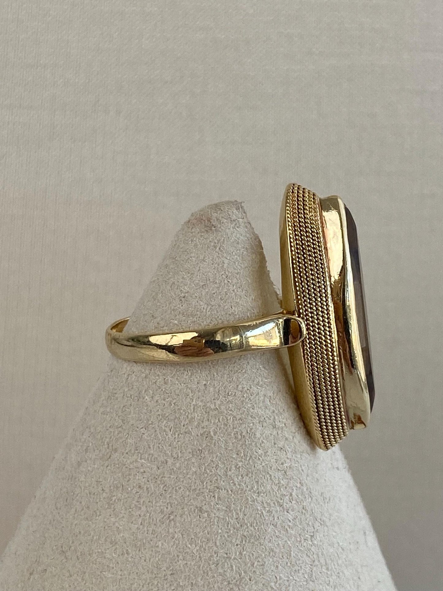 Vintage Solid 18k Yellow Gold Smokey Quartz Marquis Ring - Size 8.75