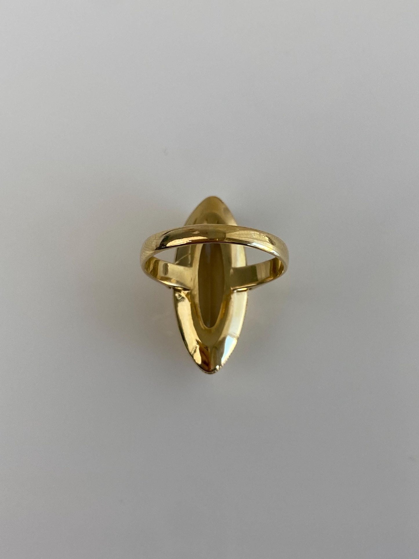 Vintage Solid 18k Yellow Gold Smokey Quartz Marquis Ring - Size 8.75