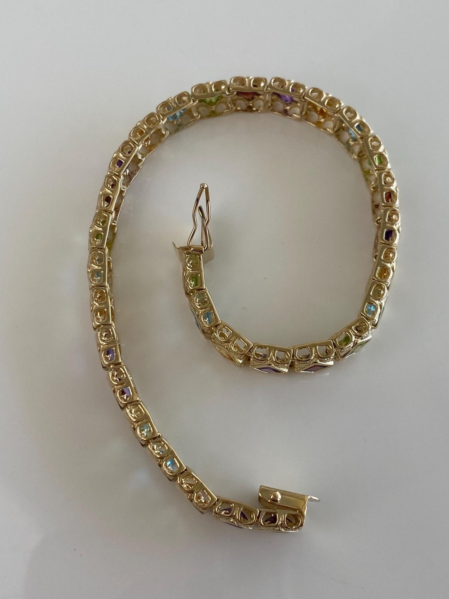 Vintage Solid 14k Yellow Gold Amethyst Citrine Topaz Garnet Peridot Link Bracelet - 7.75 inches