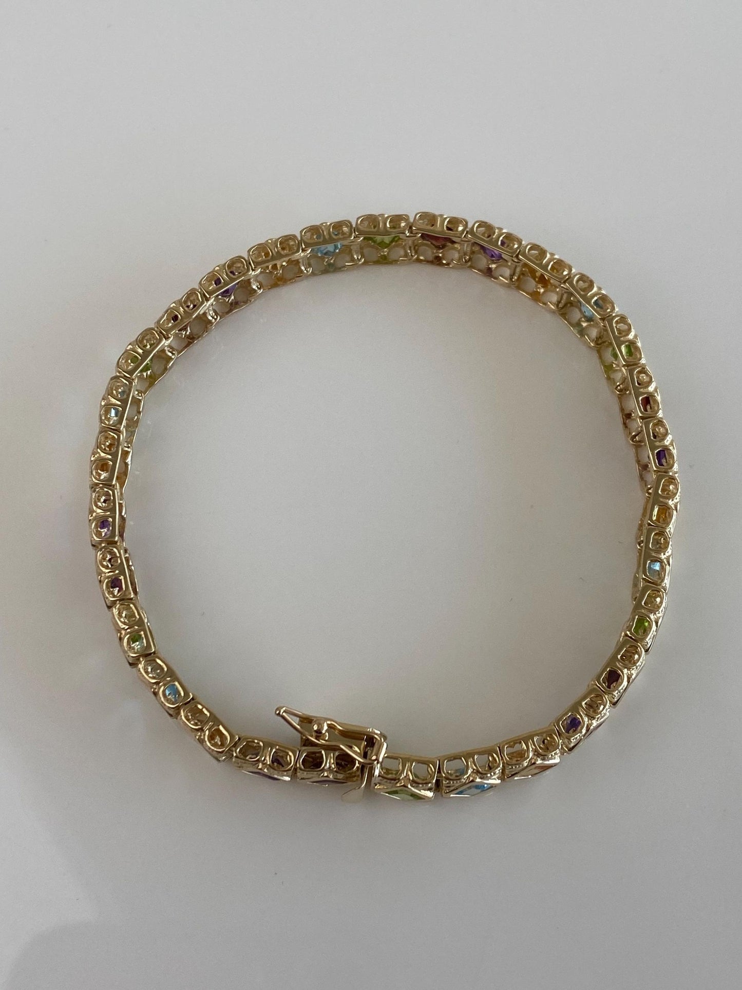 Vintage Solid 14k Yellow Gold Amethyst Citrine Topaz Garnet Peridot Link Bracelet - 7.75 inches