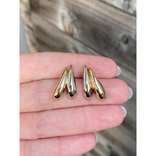 Vintage 14k White & Yellow Gold Double Teardrop Stud Earrings