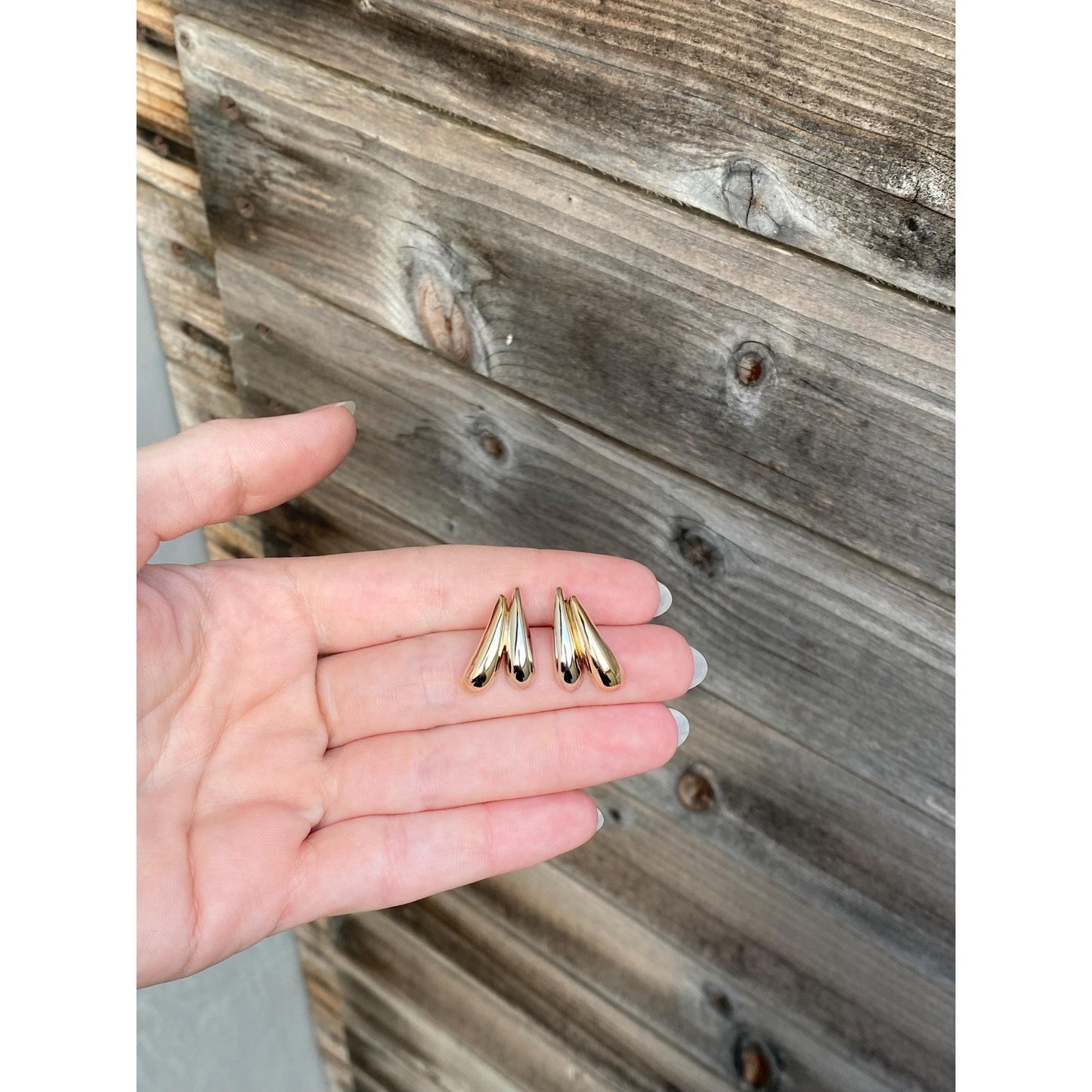 Vintage 14k White & Yellow Gold Double Teardrop Stud Earrings