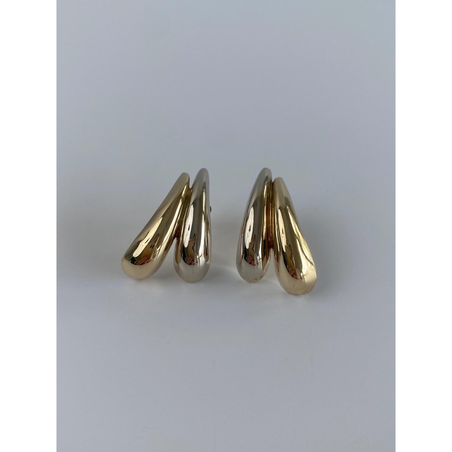 Vintage 14k White & Yellow Gold Double Teardrop Stud Earrings
