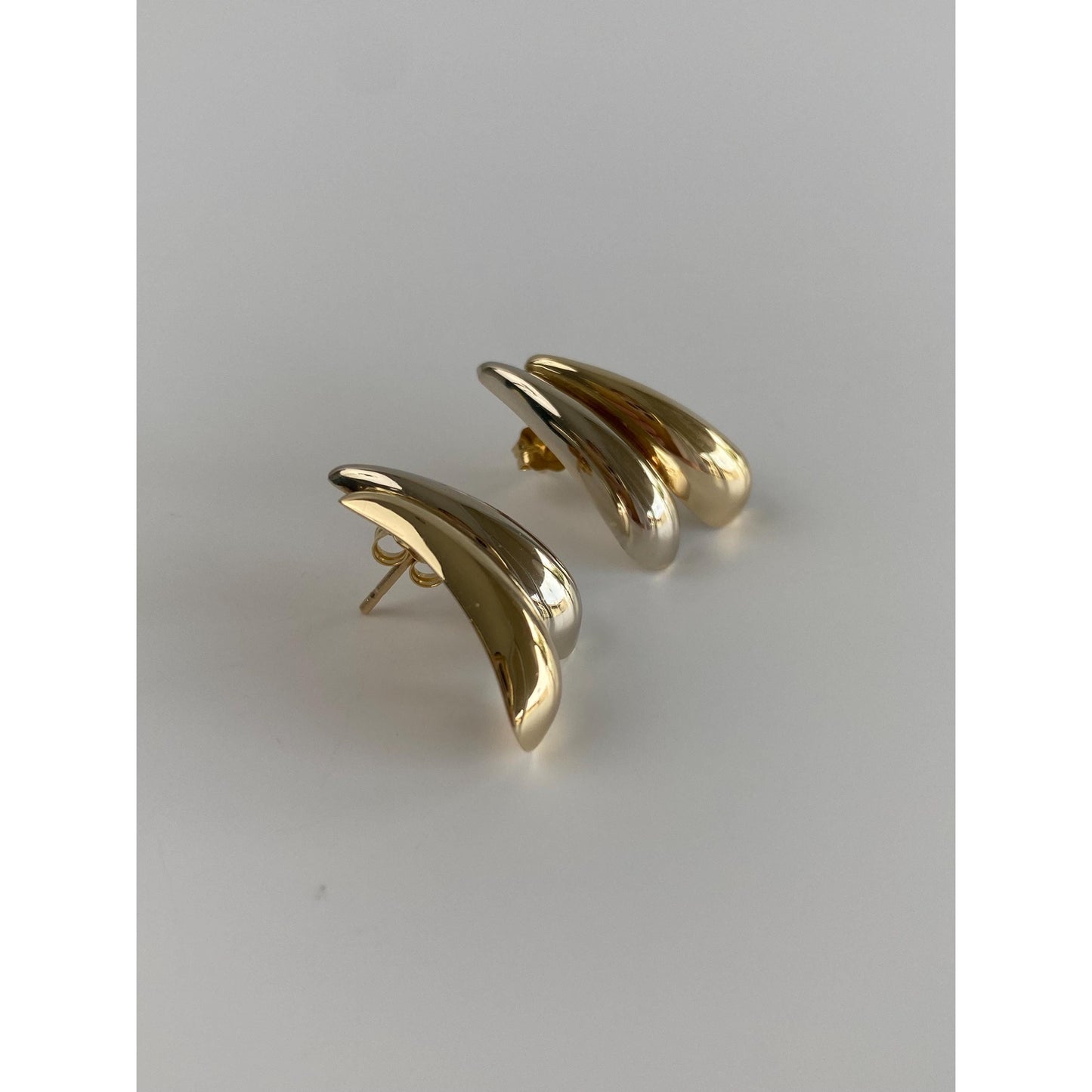 Vintage 14k White & Yellow Gold Double Teardrop Stud Earrings