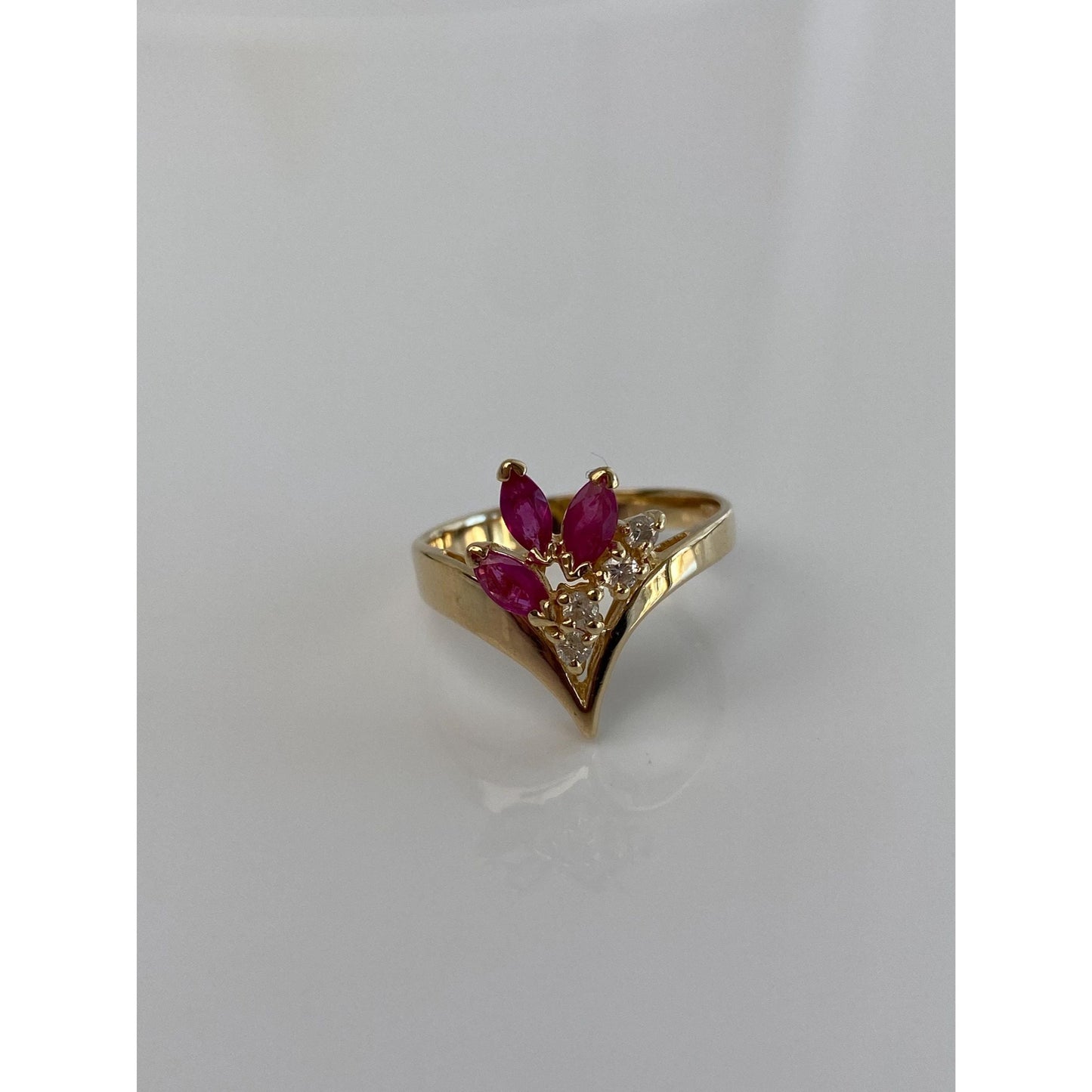 Solid 14k Yellow Gold Diamond Ruby Ring - Size 6.5