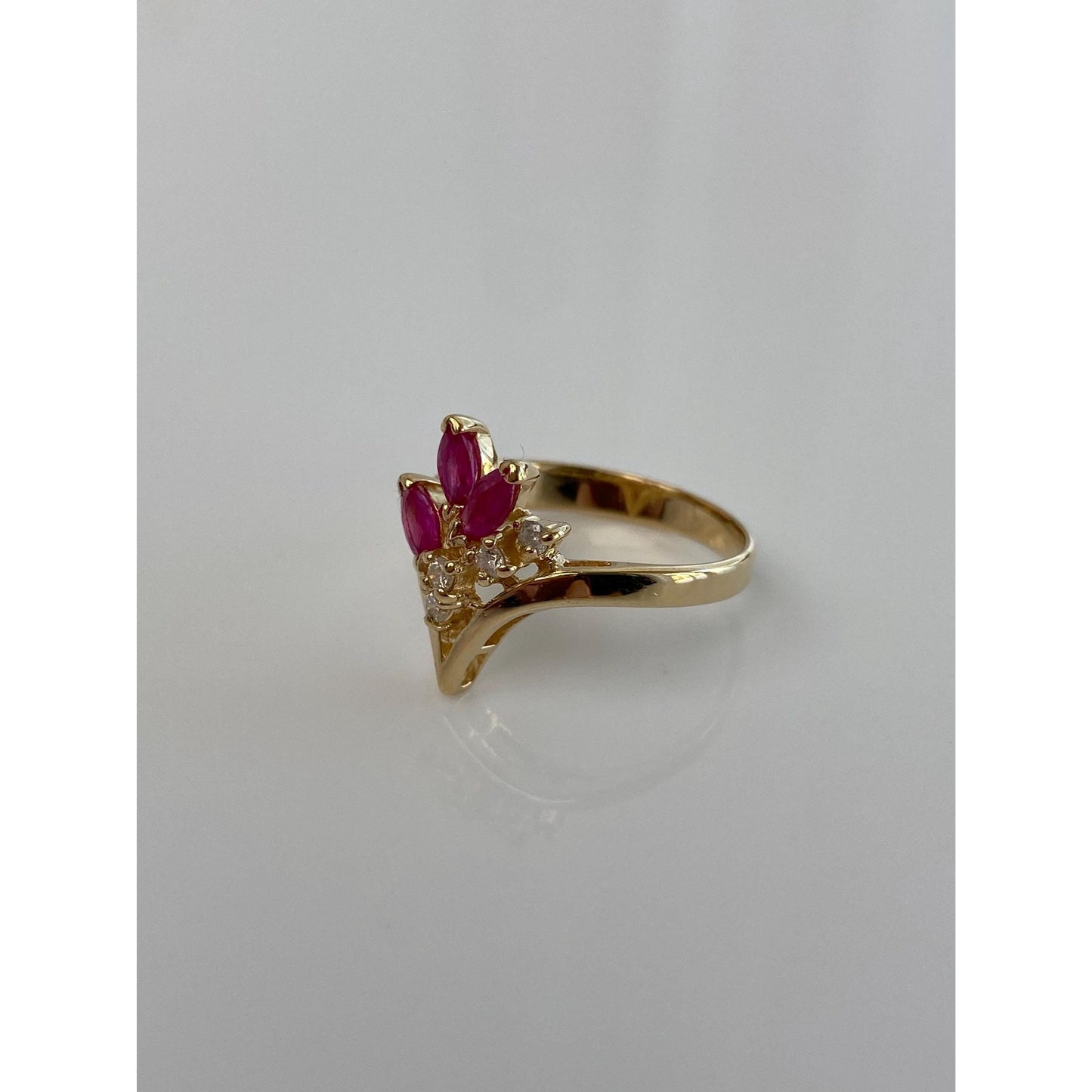 Solid 14k Yellow Gold Diamond Ruby Ring - Size 6.5