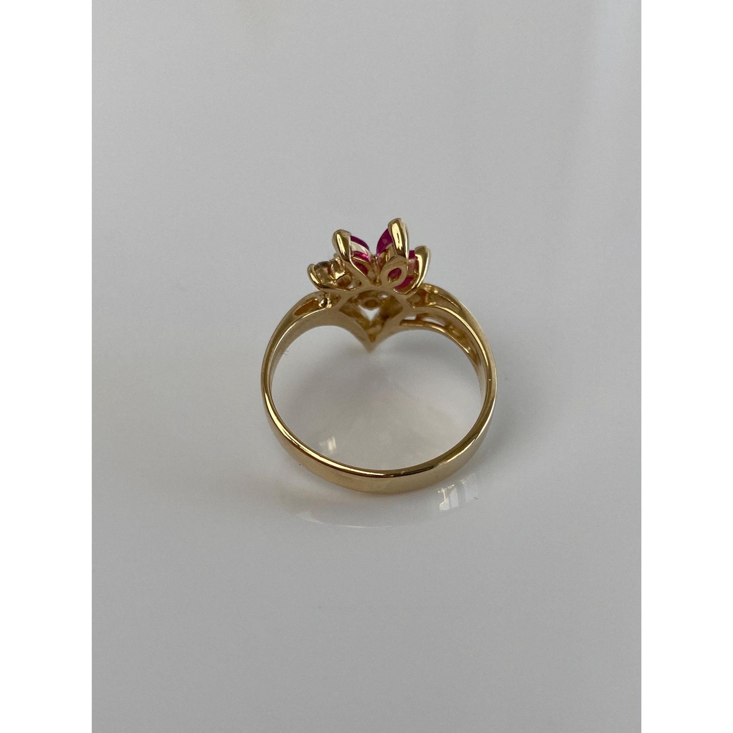 Solid 14k Yellow Gold Diamond Ruby Ring - Size 6.5