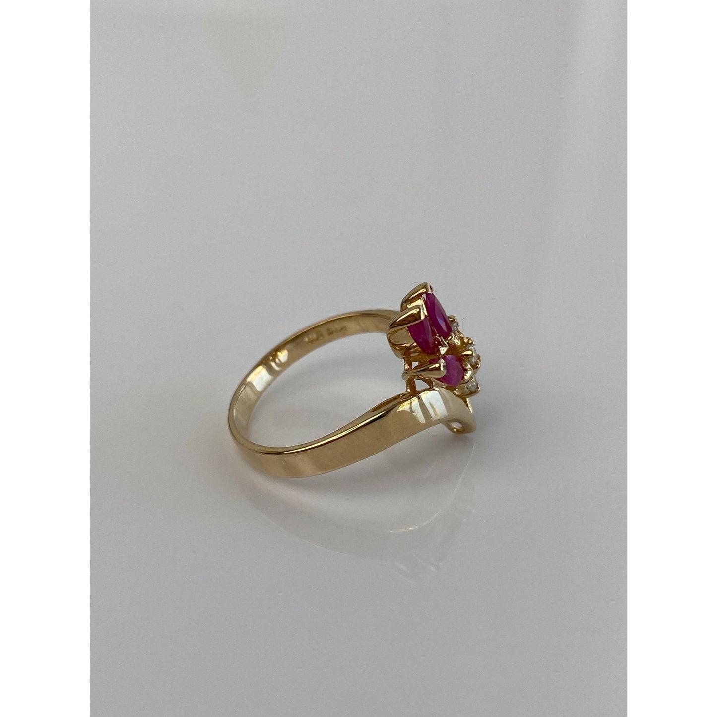Solid 14k Yellow Gold Diamond Ruby Ring - Size 6.5