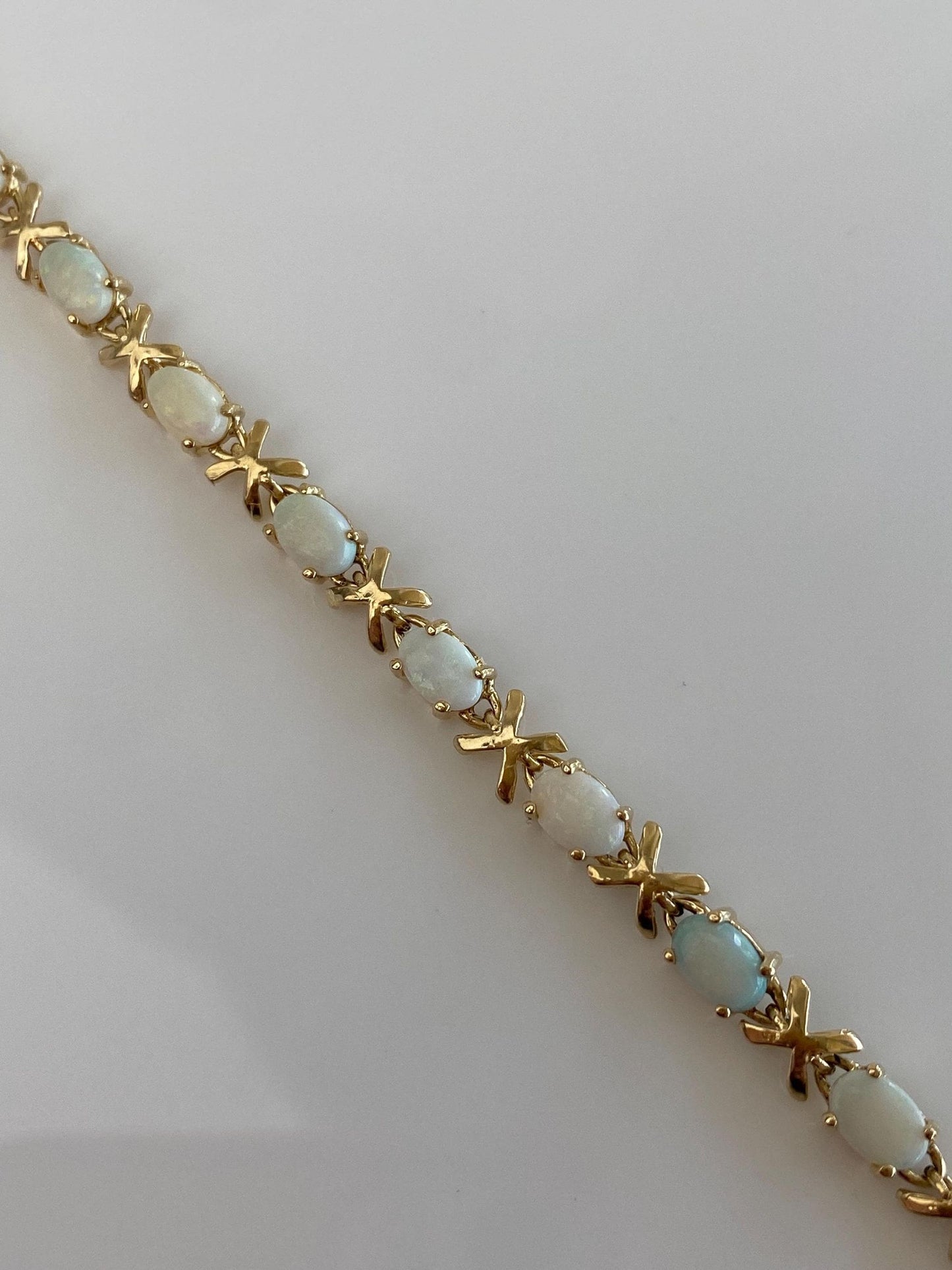 Vintage Solid 14k Yellow Gold Opal X Link Bracelet - 7.25 inches