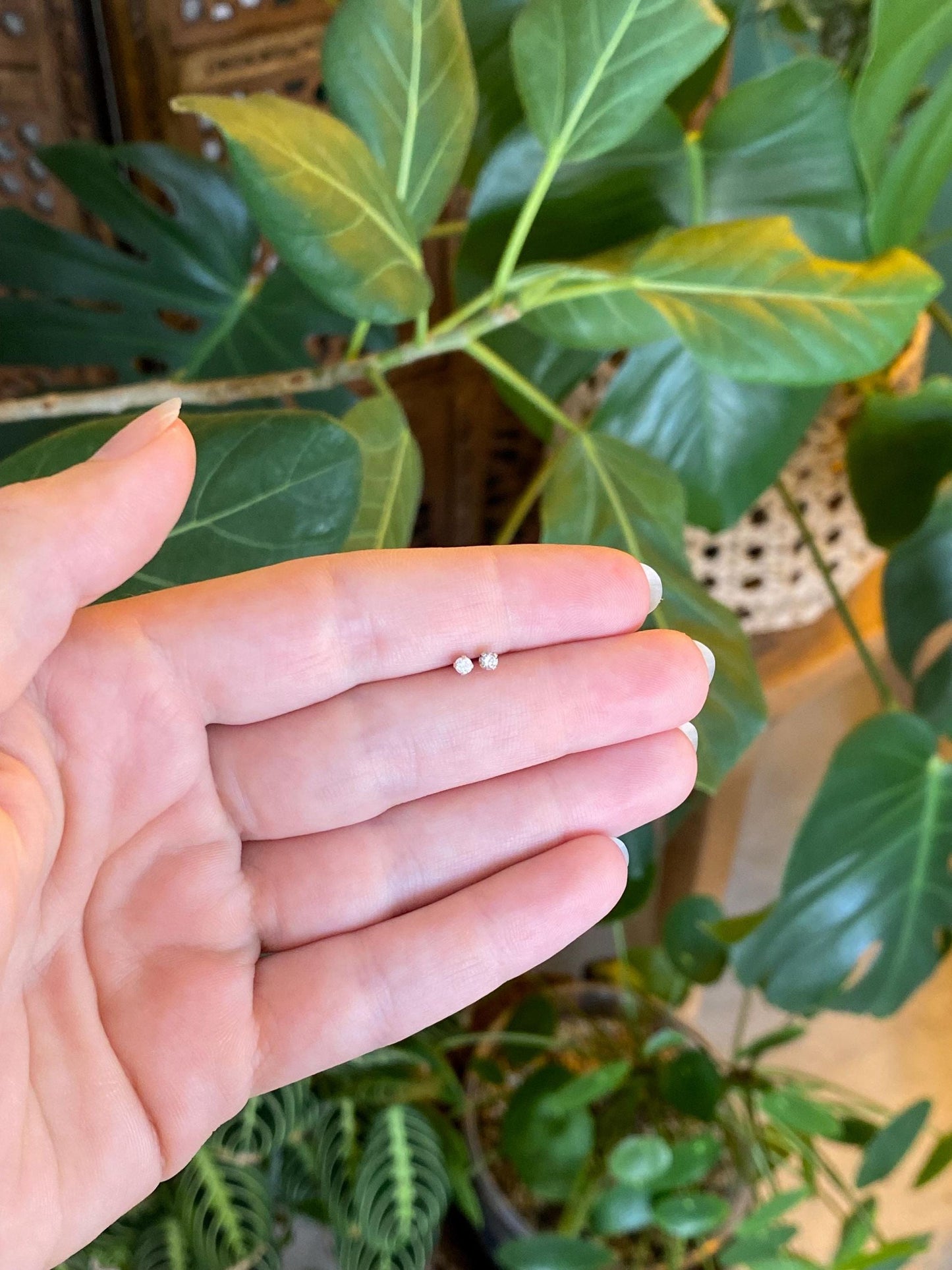 Vintage Solid 14k White Gold Clear Sapphire Studs