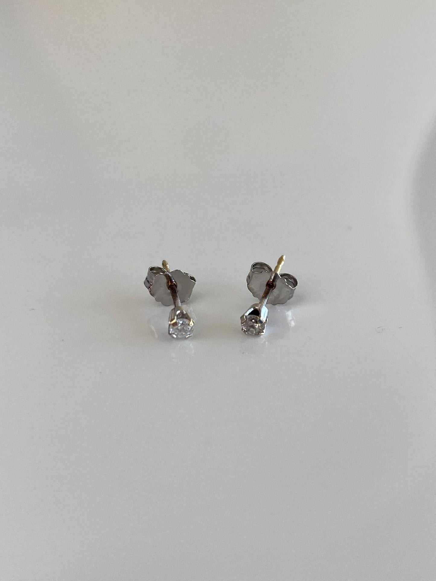 Vintage Solid 14k White Gold Clear Sapphire Studs