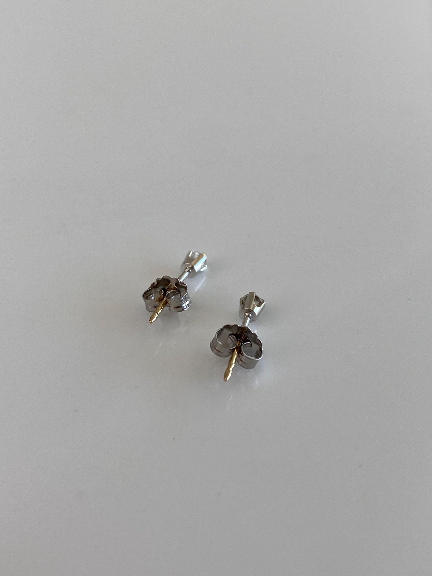 Vintage Solid 14k White Gold Clear Sapphire Studs