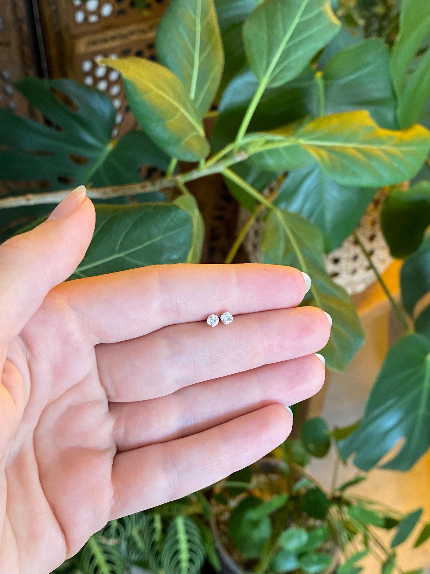 Solid 10k White Gold Clear Cubic Zirconia Stud Earrings