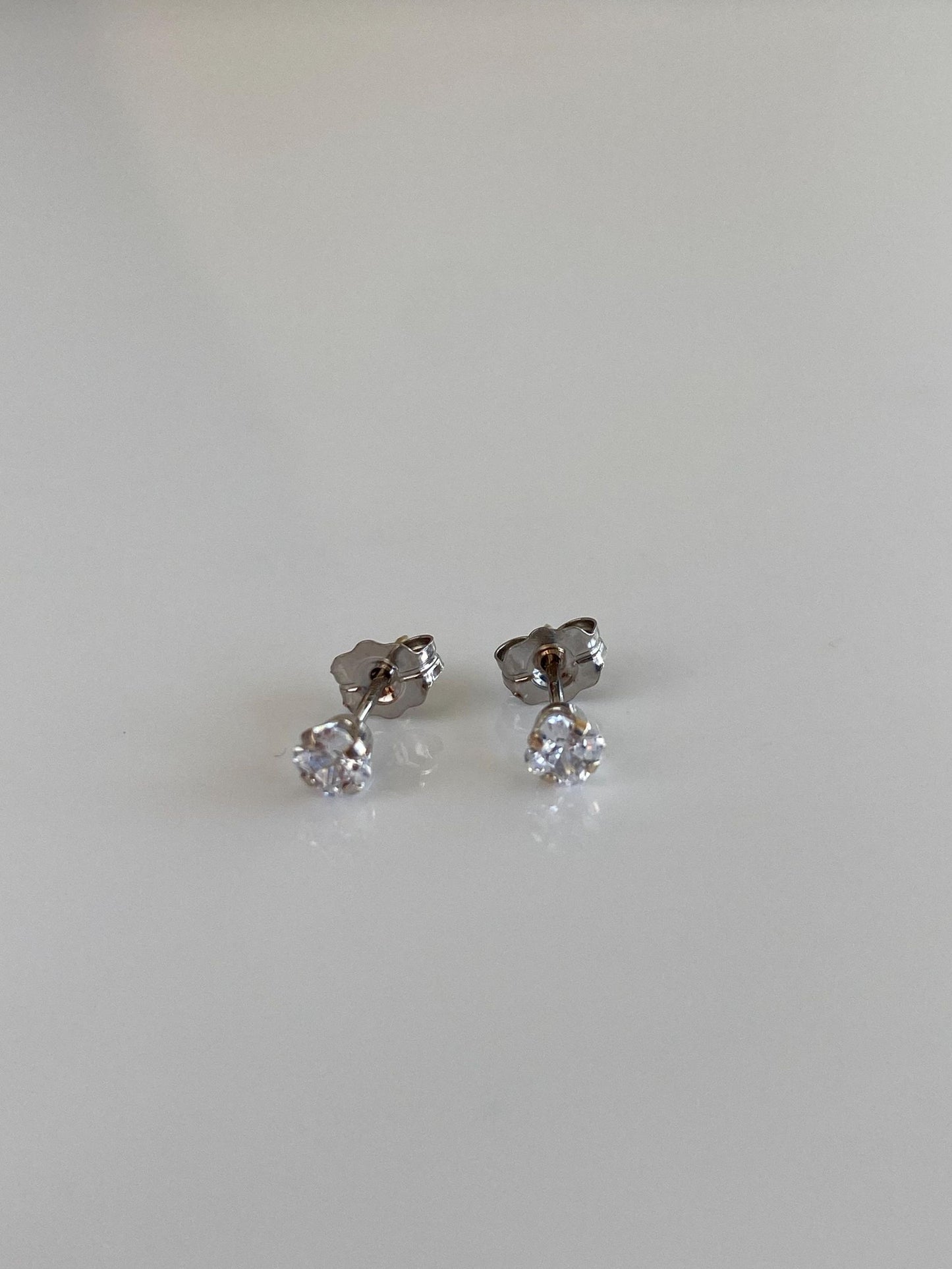 Solid 10k White Gold Clear Cubic Zirconia Stud Earrings