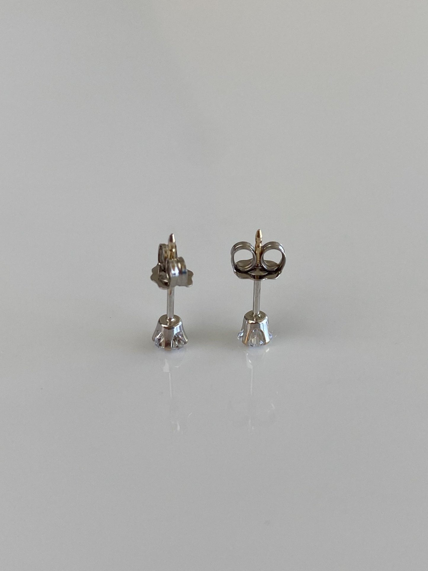 Solid 10k White Gold Clear Cubic Zirconia Stud Earrings