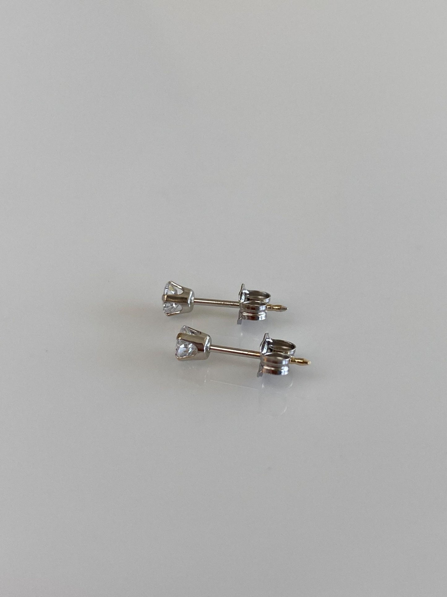 Solid 10k White Gold Clear Cubic Zirconia Stud Earrings