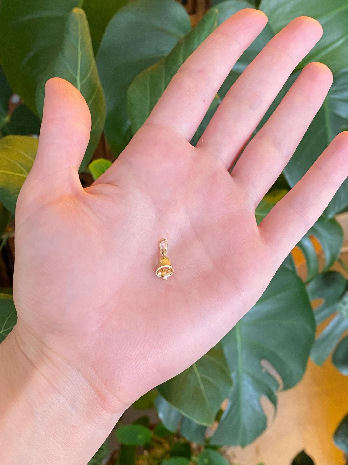Vintage Solid 14k Yellow Gold Diamond Bell Charm