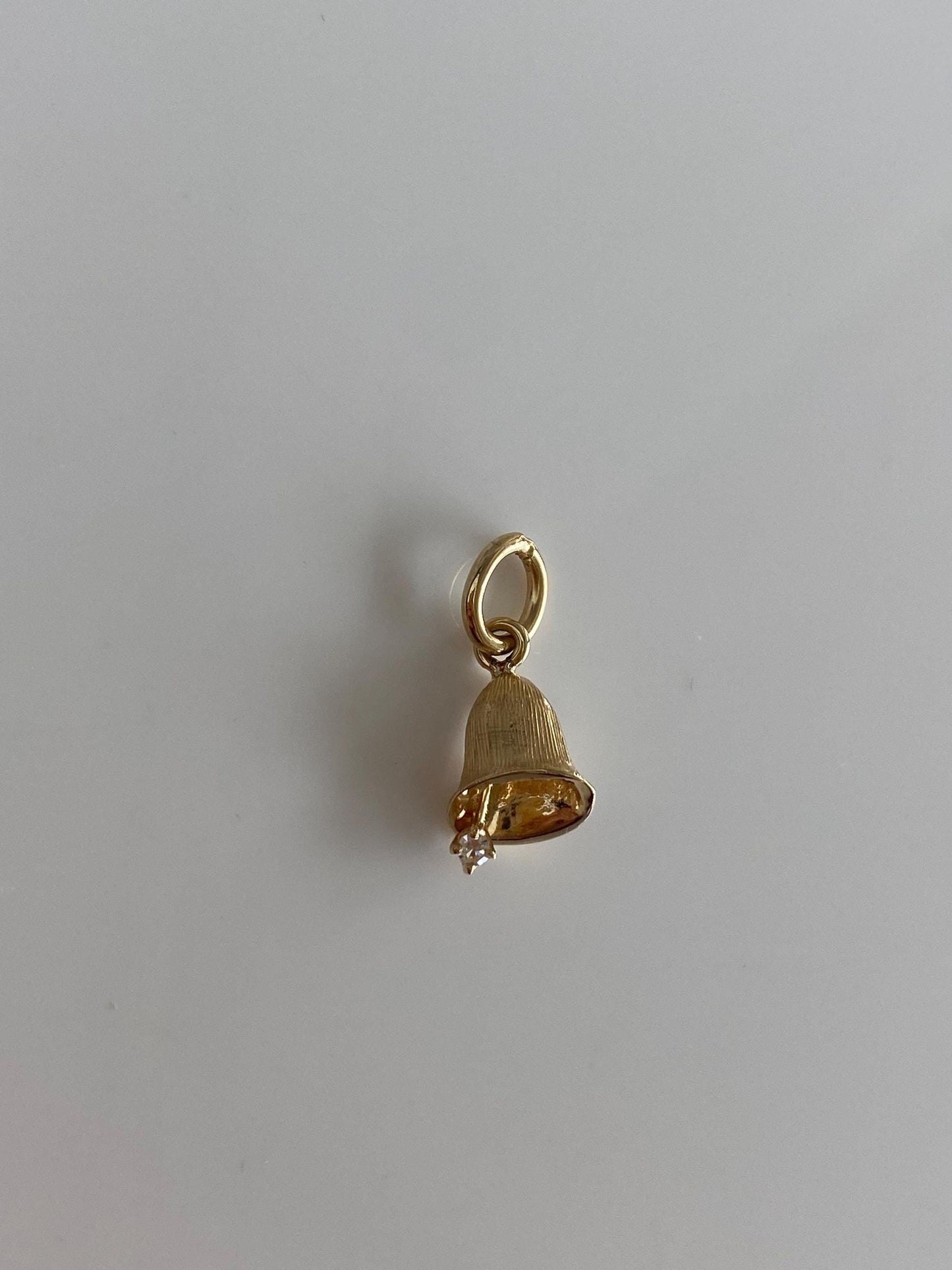 Vintage Solid 14k Yellow Gold Diamond Bell Charm