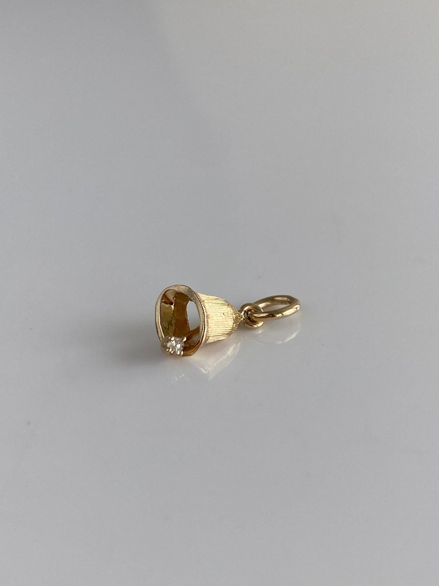Vintage Solid 14k Yellow Gold Diamond Bell Charm