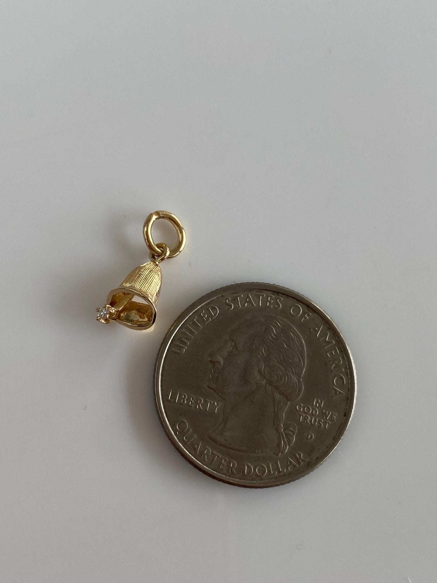 Vintage Solid 14k Yellow Gold Diamond Bell Charm