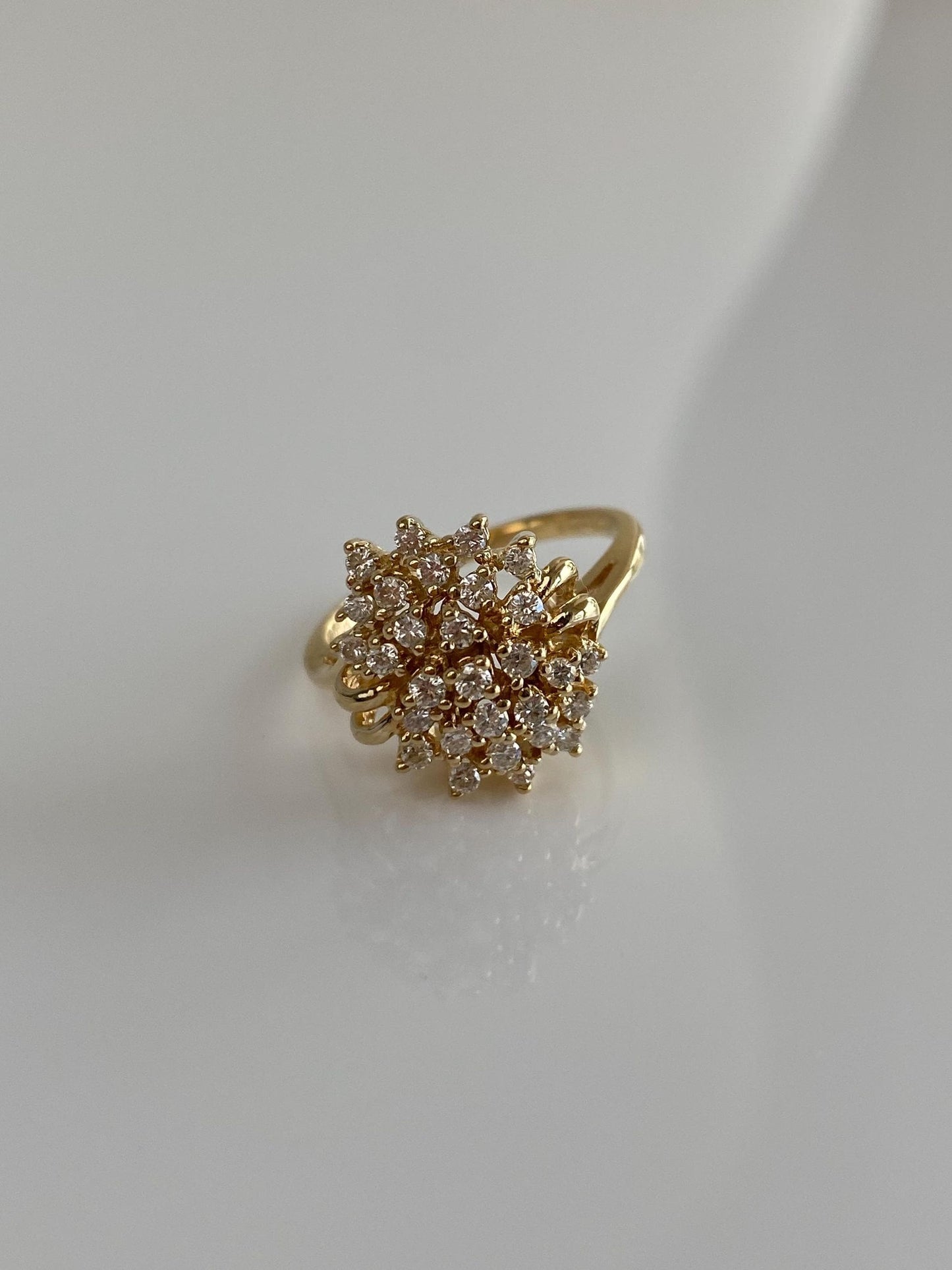 Vintage Solid 14k Yellow Gold Diamond Cluster Ring - Size 6.25