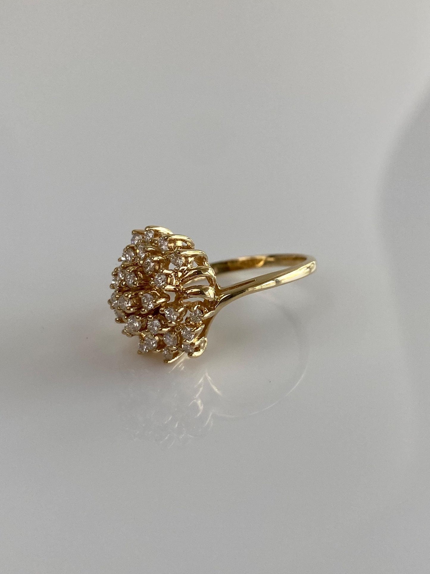 Vintage Solid 14k Yellow Gold Diamond Cluster Ring - Size 6.25