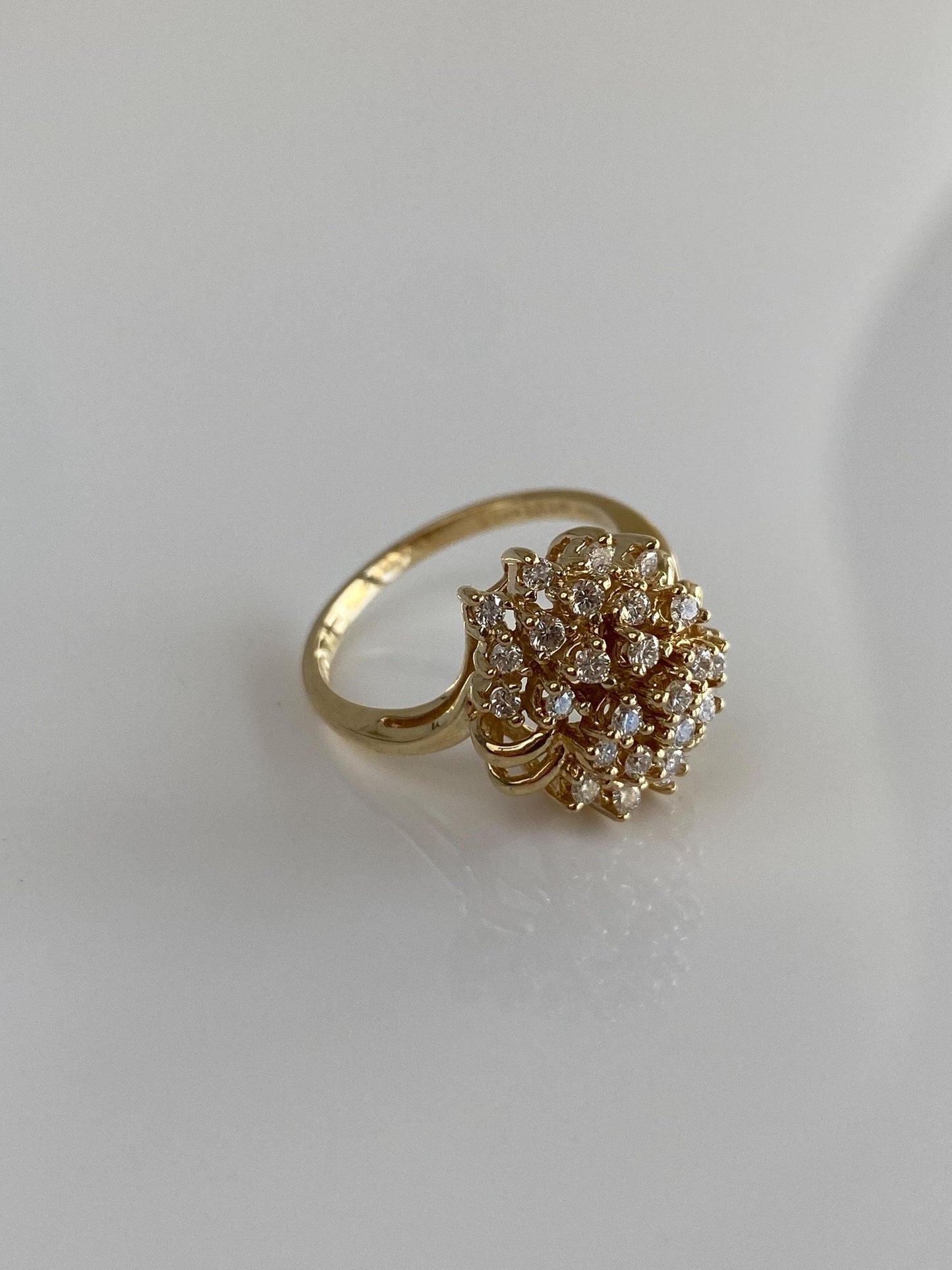 Vintage Solid 14k Yellow Gold Diamond Cluster Ring - Size 6.25