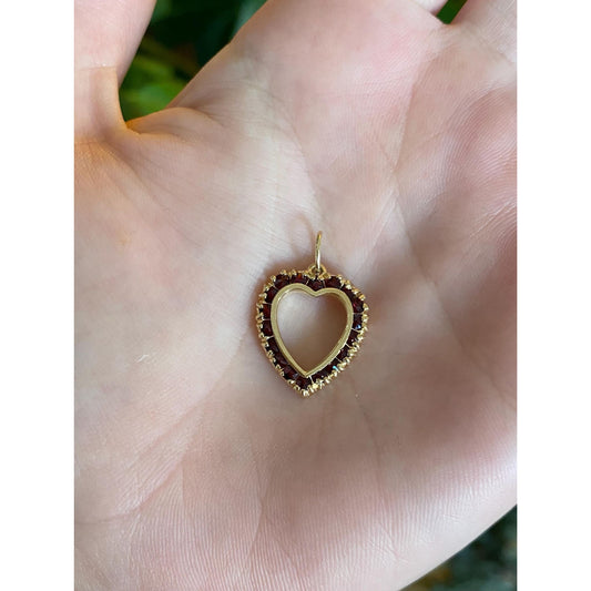 Vintage Solid 14k Yellow Gold Garnet Heart Charm