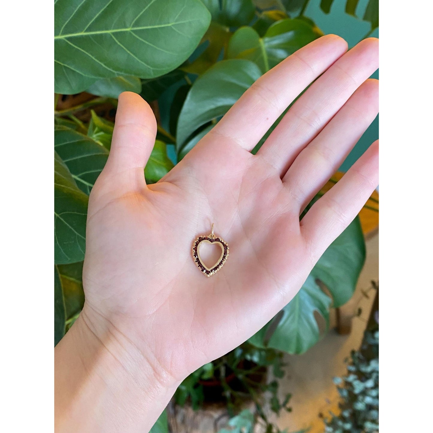 Vintage Solid 14k Yellow Gold Garnet Heart Charm