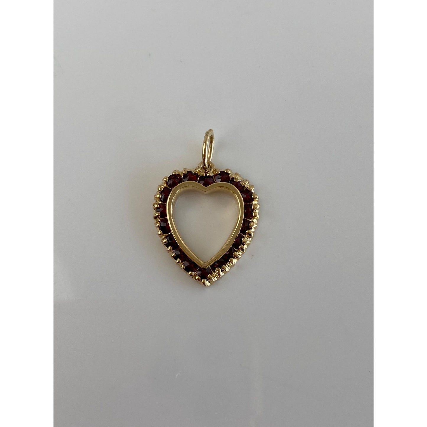 Vintage Solid 14k Yellow Gold Garnet Heart Charm