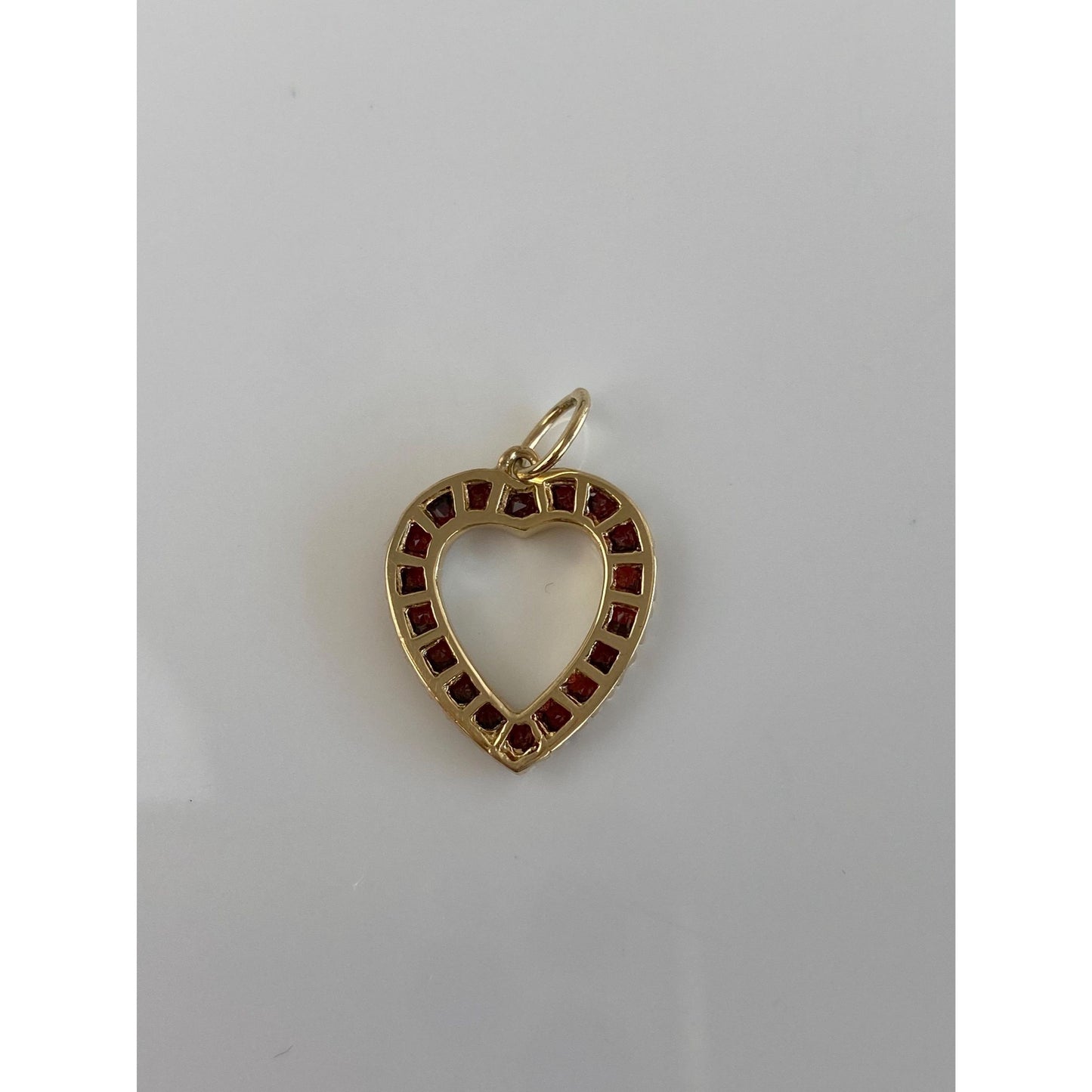 Vintage Solid 14k Yellow Gold Garnet Heart Charm