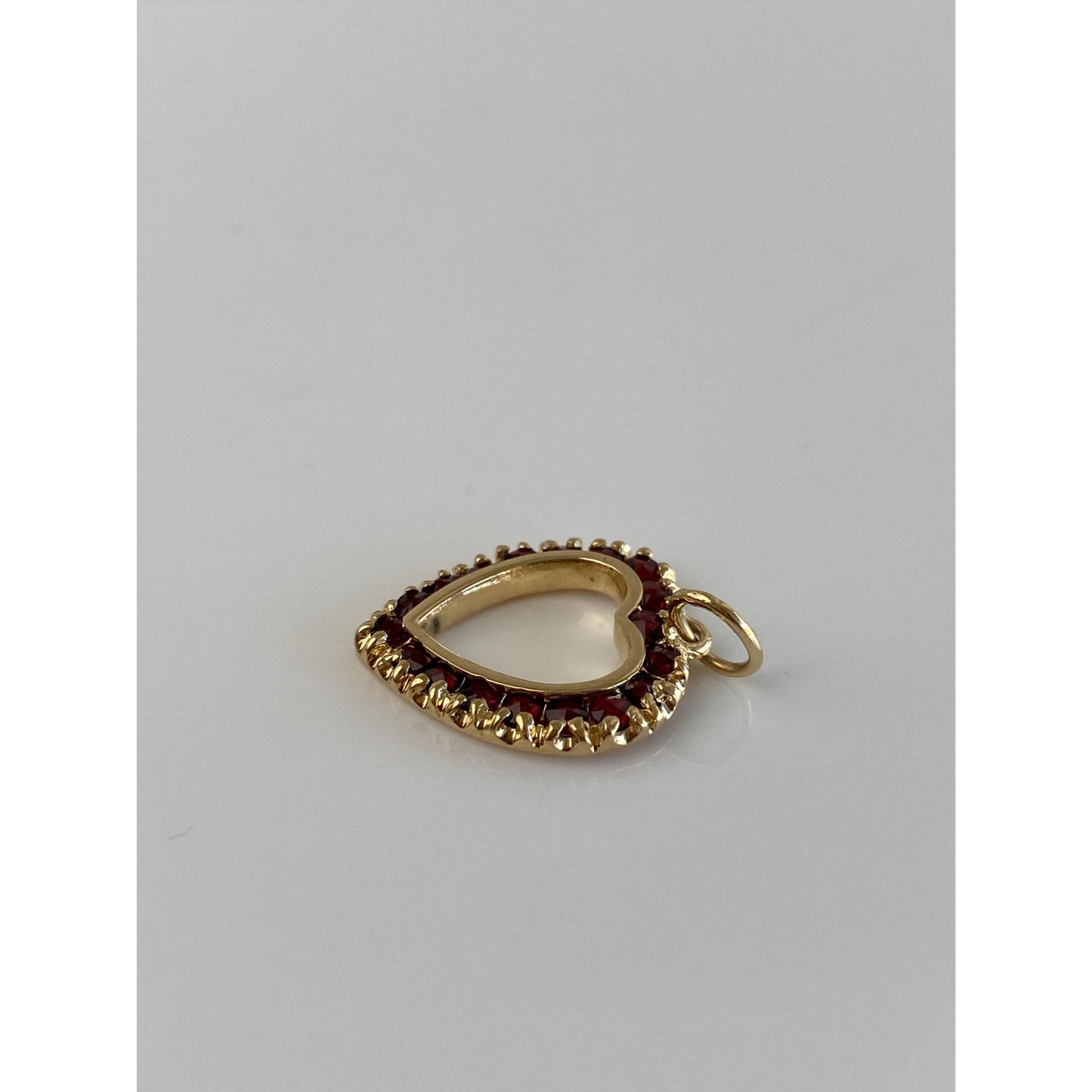 Vintage Solid 14k Yellow Gold Garnet Heart Charm
