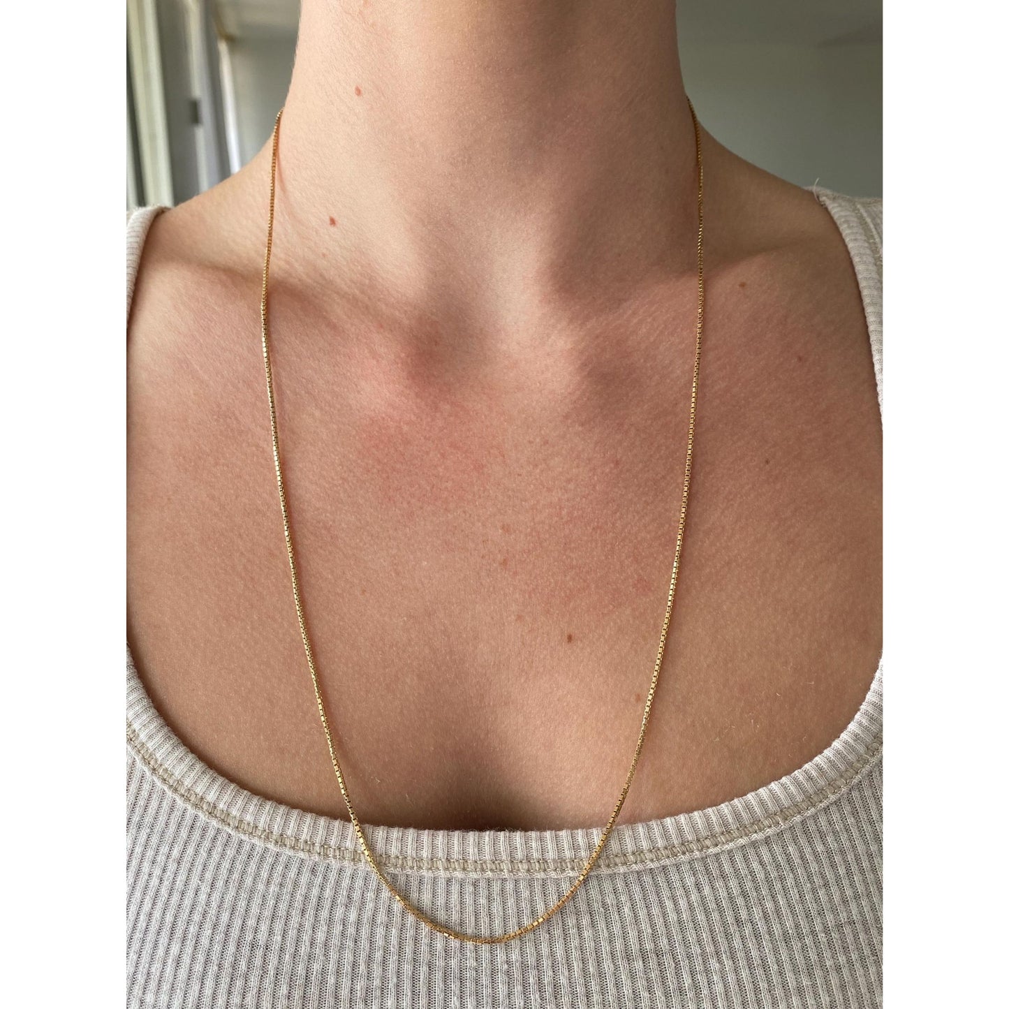 Vintage Solid 14k Yellow Gold Long Box Chain Necklace - 24.75 inches