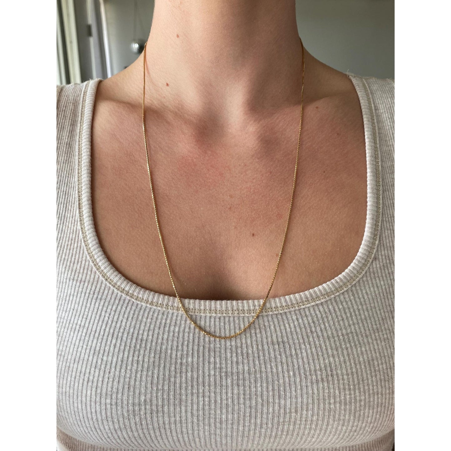 Vintage Solid 14k Yellow Gold Long Box Chain Necklace - 24.75 inches
